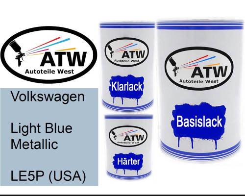 Volkswagen, Light Blue Metallic, LE5P (USA): 500ml Lackdose + 500ml Klarlack + 250ml Härter - Set, von ATW Autoteile West.